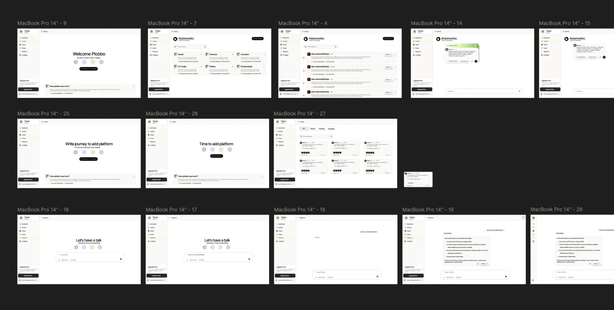 The Plobbo MVP's screens laid out in Figma